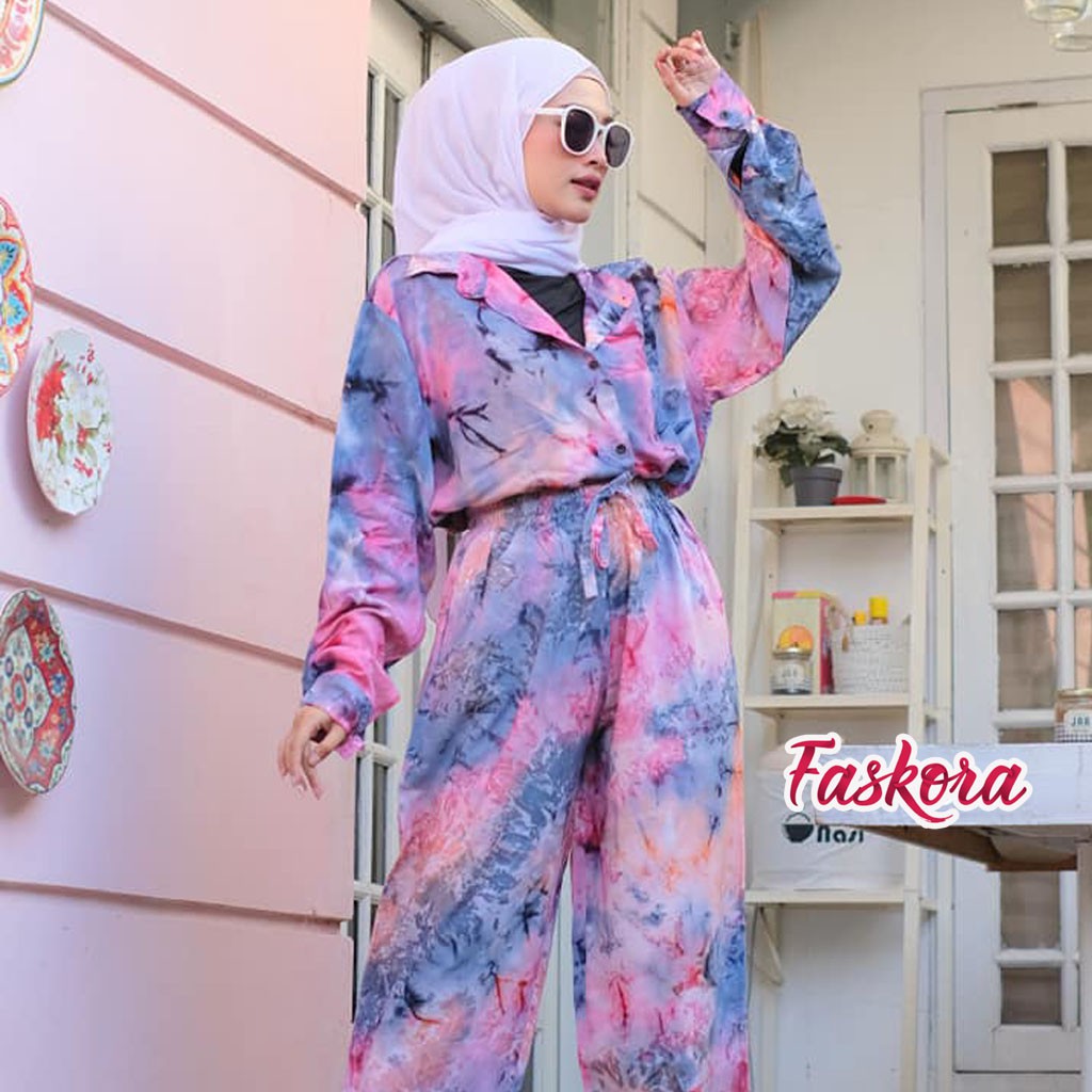 One Set Tie dye Wanita Busui - Setelan Jumbo Rayon Wanita Kekinian - Pajamas Tiedye Set Panjang