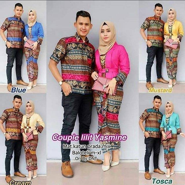 Baju Batik Couple Kebaya Batik Yasmine Set Rok Lilit Hem Kemeja Cowok Lengan Pendek