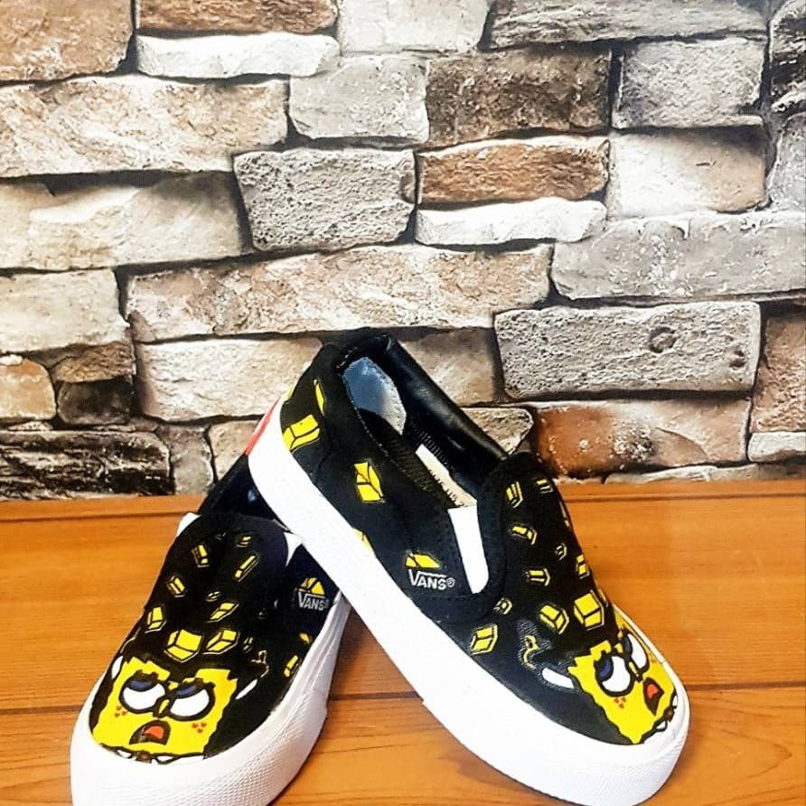 SEPATU VANS SPONGEBOB KUNING IMPOR KIDS JUNIOR HITAM KADO ANAK KECIL TK SD COWOK CEWEK SEKOLAH Murah