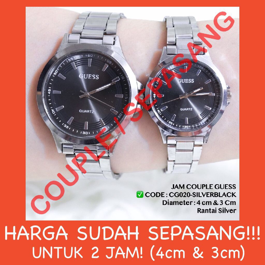 Jam tangan COUPLE murah Guess tali rantai stainless grosir ecer  free baterai cadangan CG020 CG025