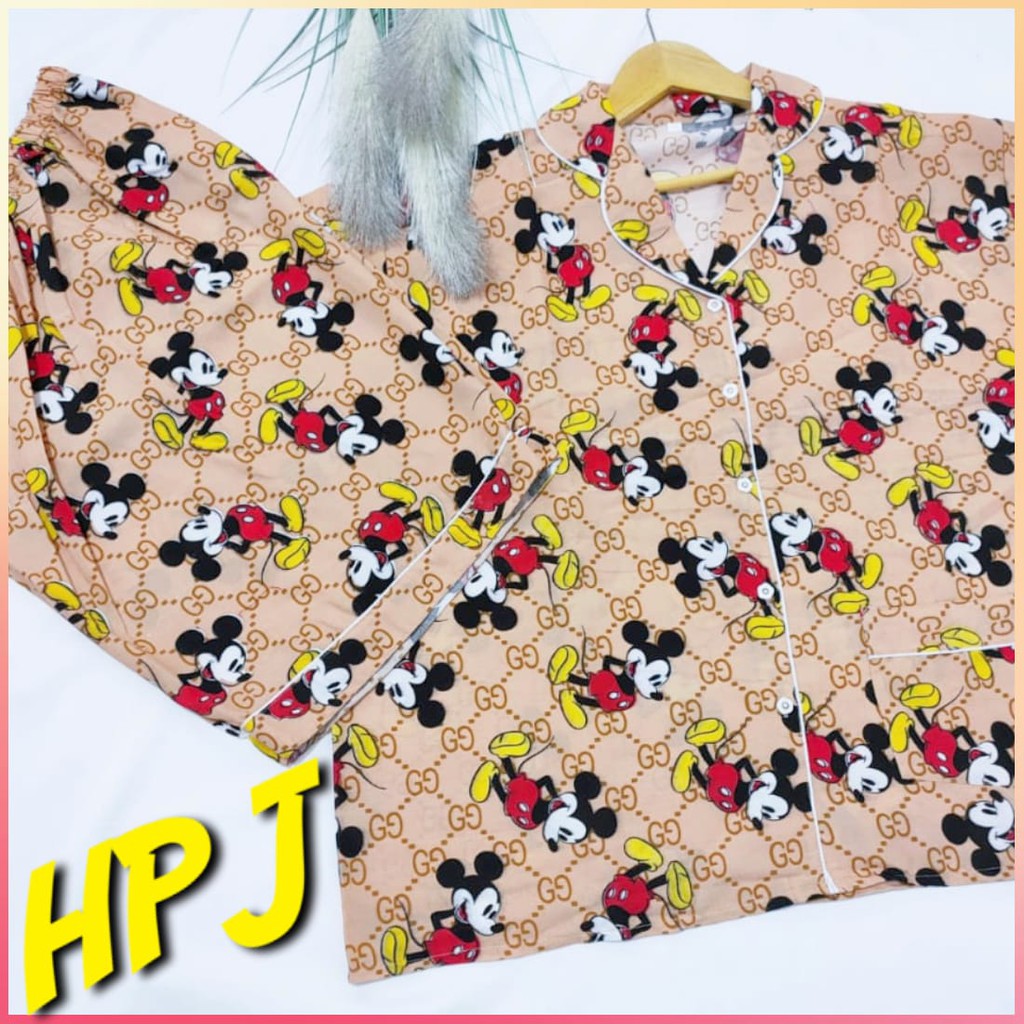 Piyama jumbo celana pendek/hotpant big size LD 130 / set baju tidur lengan pendek karakter cewek-HPJ/5L MIKI CREAM