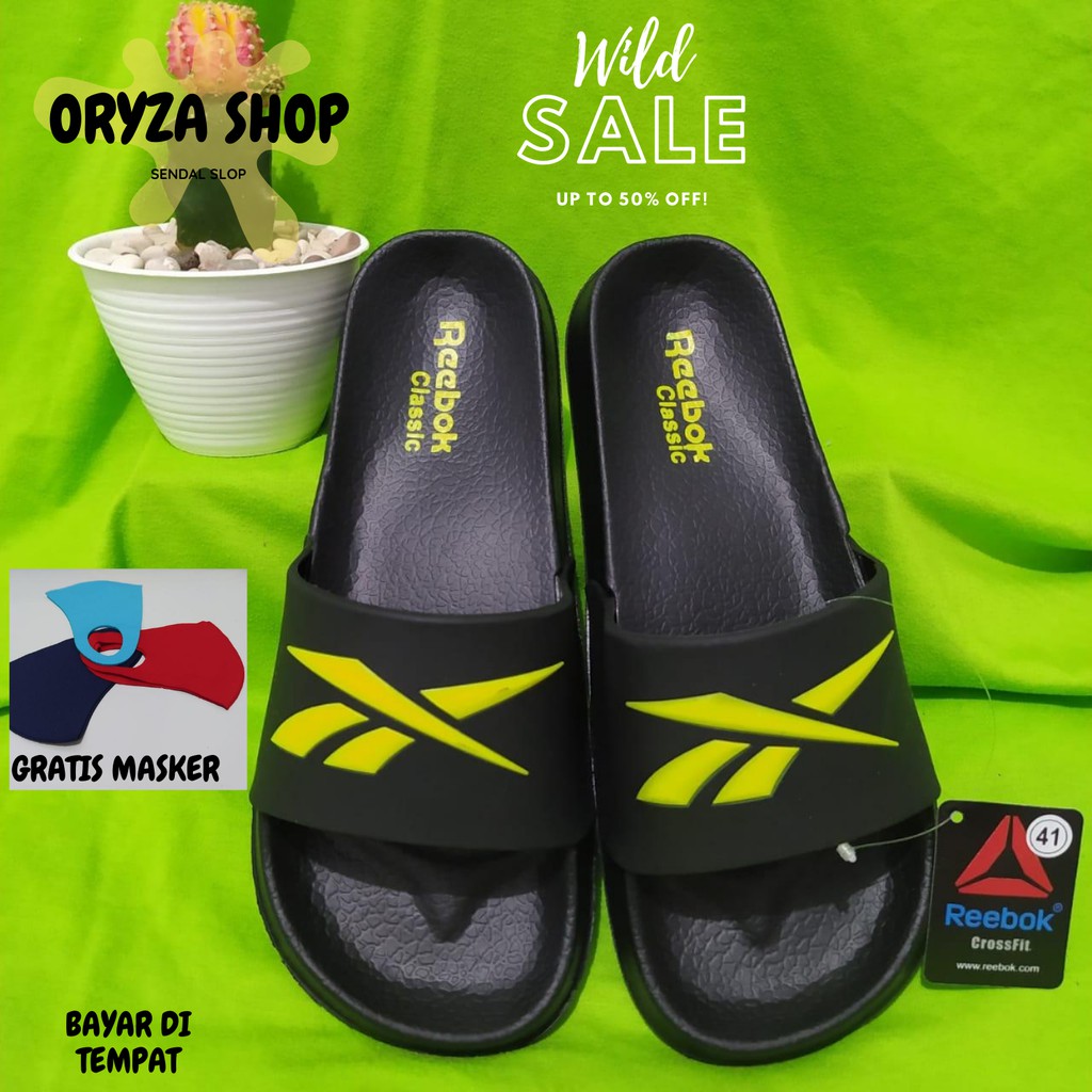 Promo SANDAL SLIDE REEBOK02 SENDAL PRIA WANITA / Sendal jepit murah ( gratis Masker scuba )