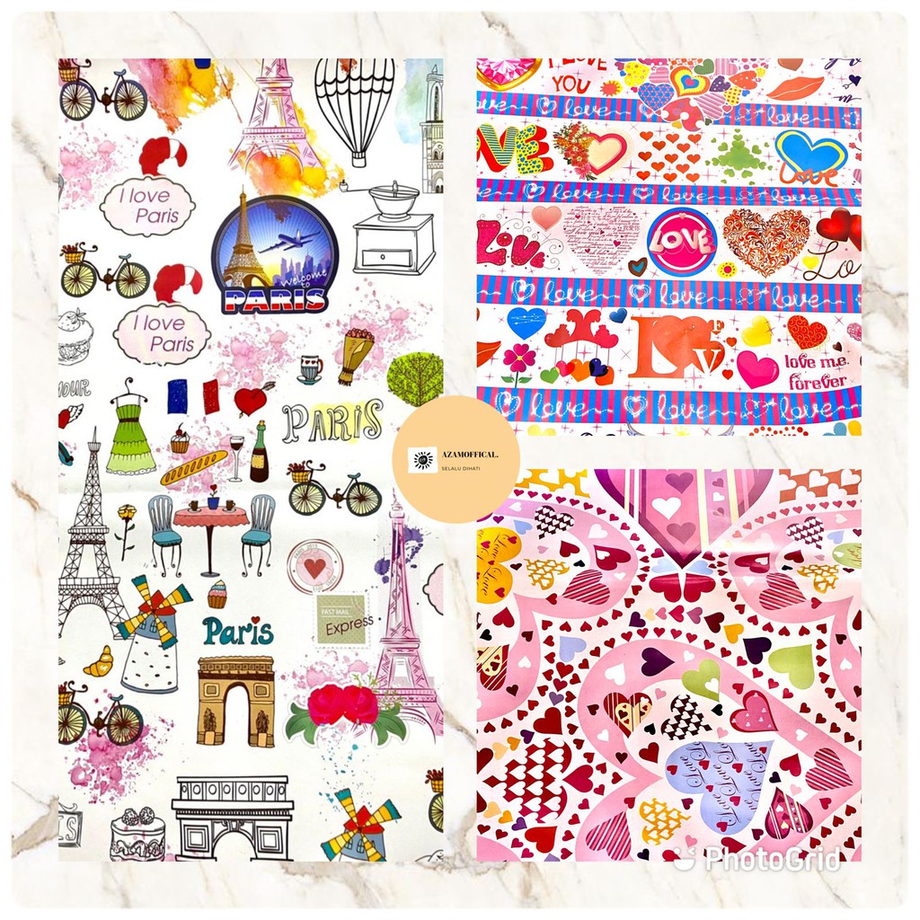 

KERTAS KADO GLOSSY ISI 1 LEMBAR COLLOR MIX PARIS LOVE HEART GLOSSY