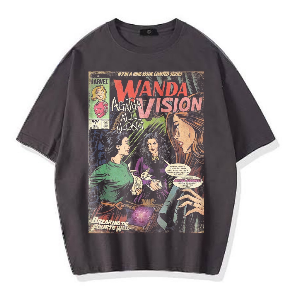 KAOS OVERSIZE MARVEL WANDA VISION AGATHA ALL ALONG VINTAGE TEE ( DARK GREY T-SHIRT )