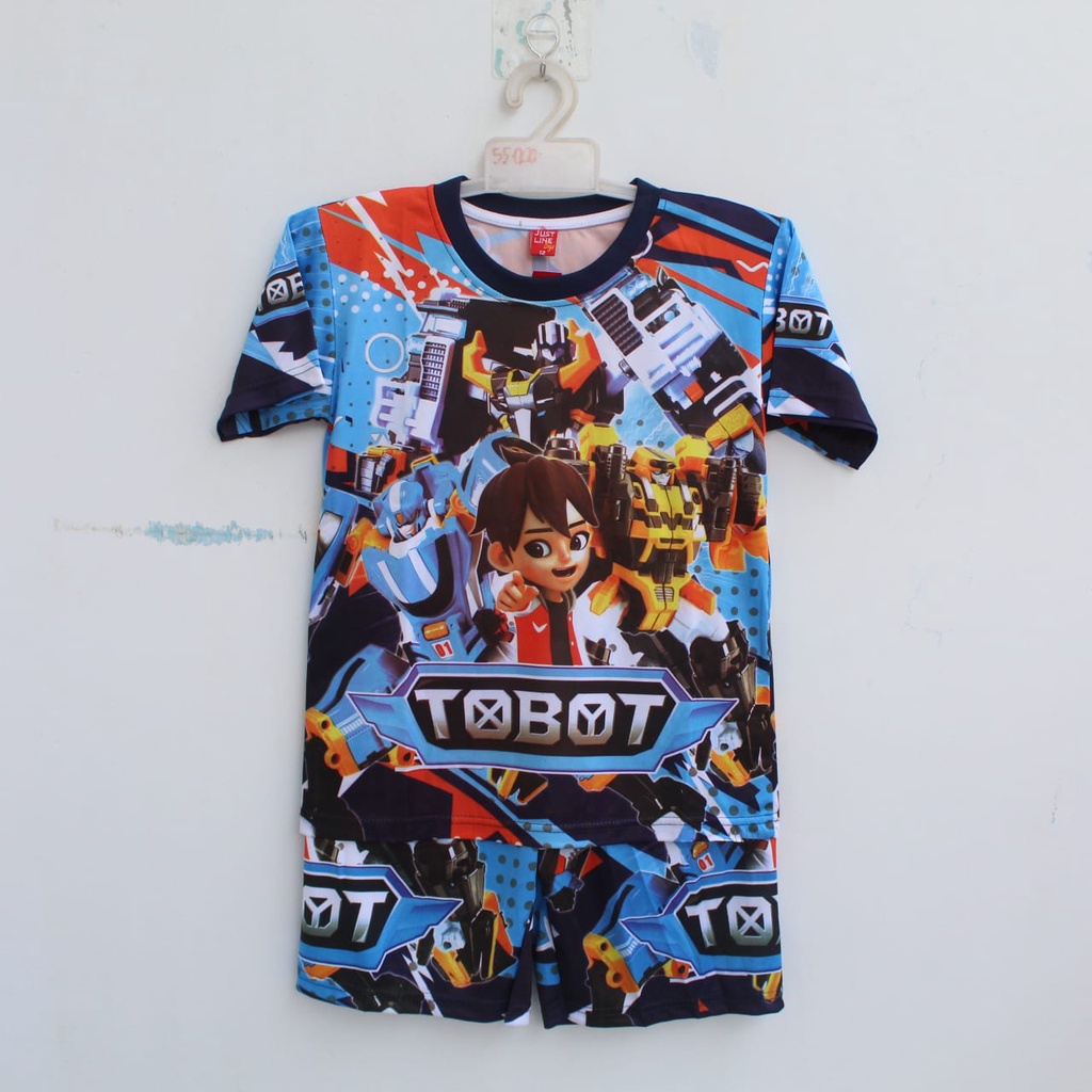 cod kaos tobot/setelan kaos tobot anak full printing size 2-12thn