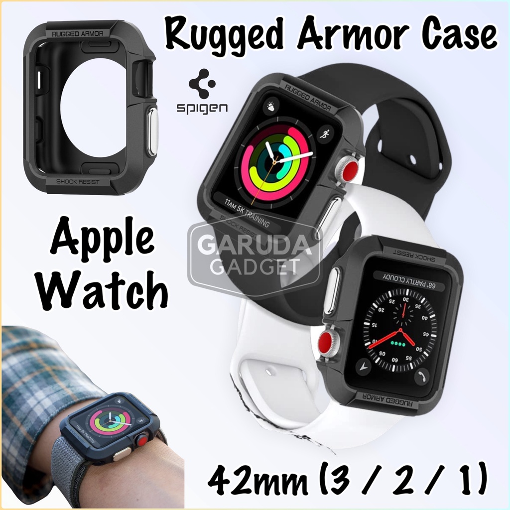 Case Apple Watch 3 2 1 42mm Spigen Rugged Armor Soft Silicone TPU Shockproof Casing Cover Original N
