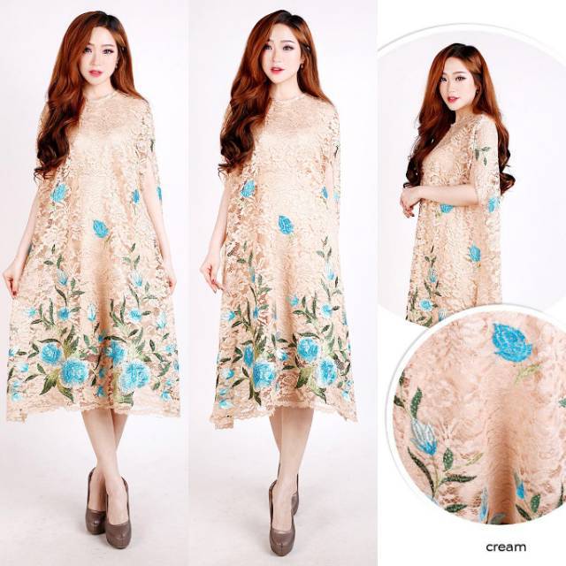 EMMIA Dress party dress brukat dress kondangan allsize m sd bigsize-Kaftan nagita Dres brokat bordir