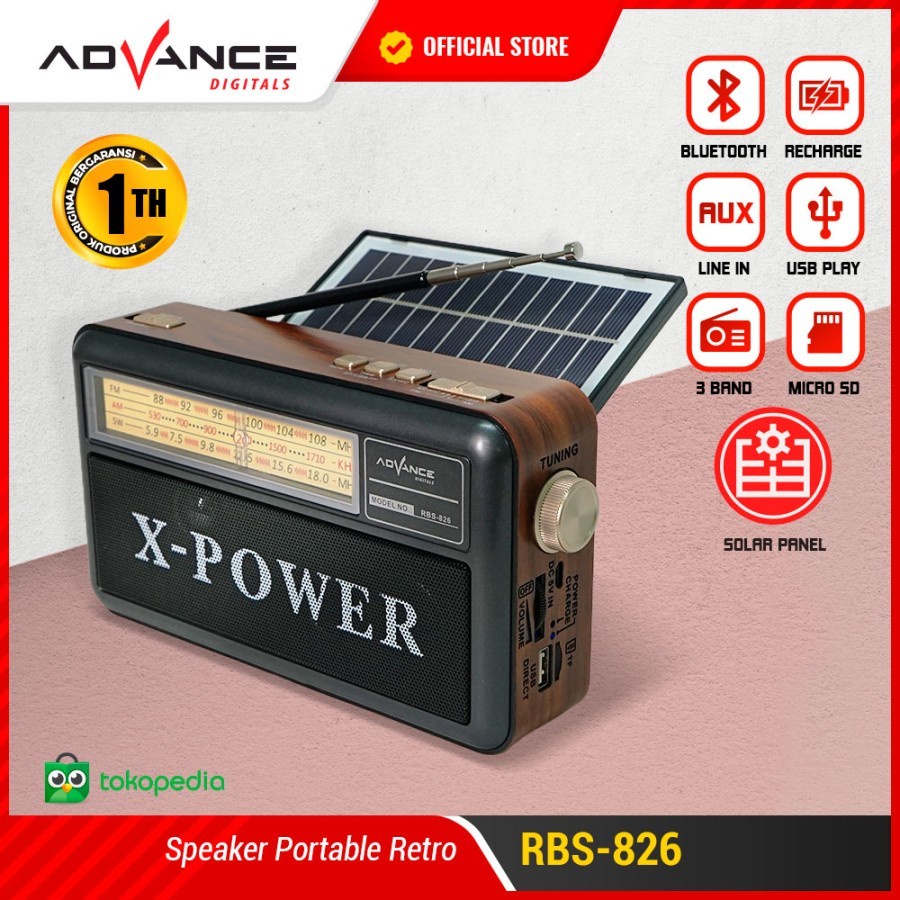 Advance RBS-826 Speaker Radio Bluetooth Panel Surya Charger Matahari