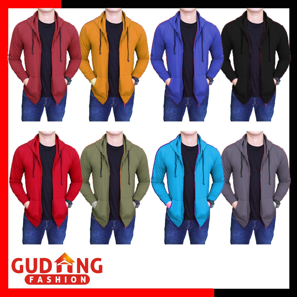 Jaket Polos dengan Topi / Jaket Hoodie Sletting Zipper (COMB)