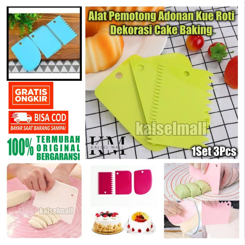 1Set 3Pcs Alat Pemotong Adonan Kue Roti Dekorasi Cake Scraper Kue Plastik 3 in 1  Pemotong Adonan Kue  Alat Potong Adonan Kue  Pisau Plastik Pemotong Adonan   Alat Dekor Butter Cream