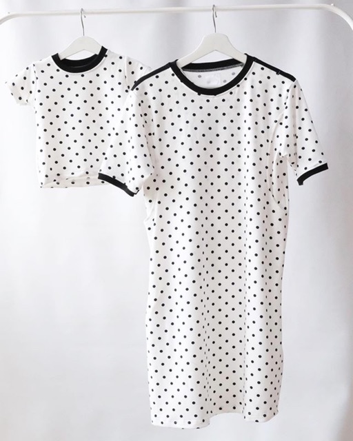 DOTTY WHITE Dress Short sleeves  series. Set dress menyusui couple. Busui friendly nursingwear