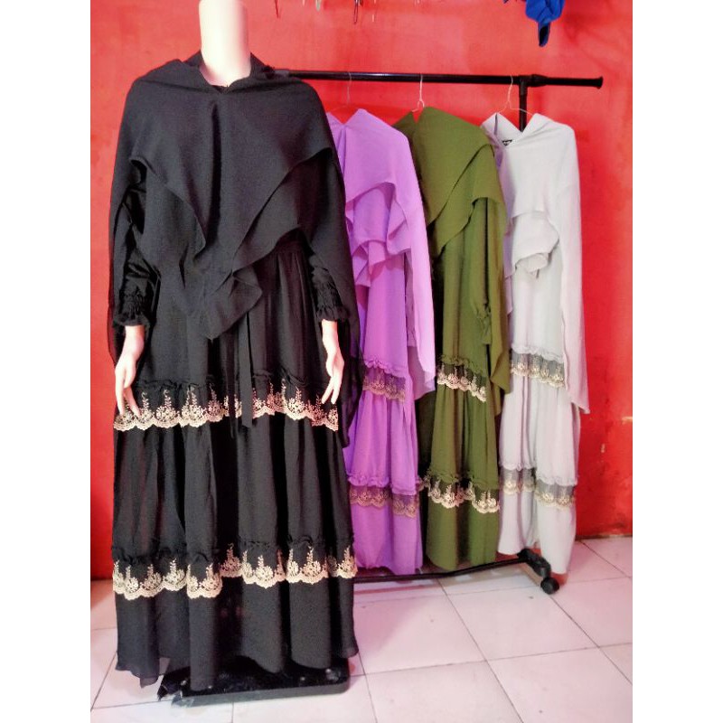 Olivia set syar'i Gamis Ceruty Syari Ceruty babydoll