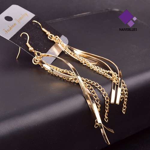 Naiveblue &gt; Anting Kait Gantung Rumbai Panjang Bahan Alloy Gaya Vintage Elegan Untuk Wanita