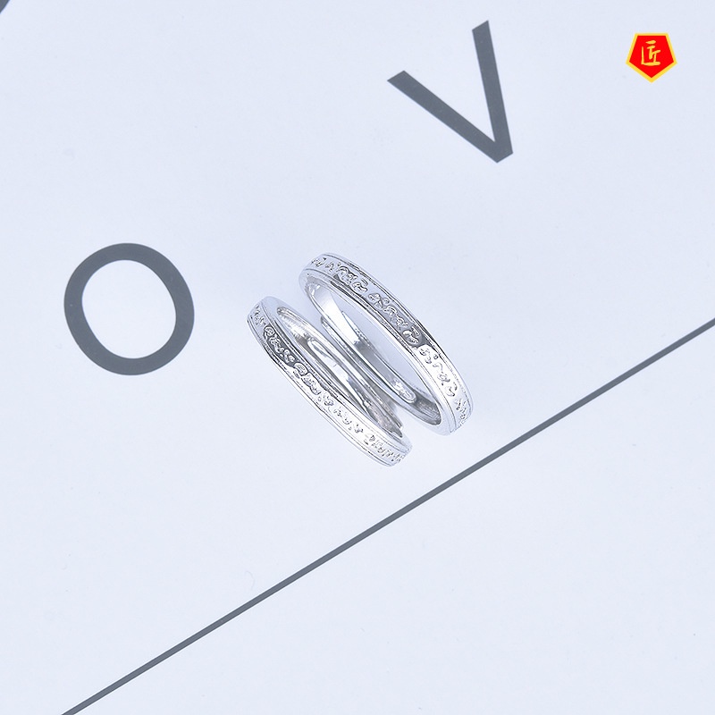 [Ready Stock]S925 Silver Stone Pattern Couple Ring Minimalist Creative