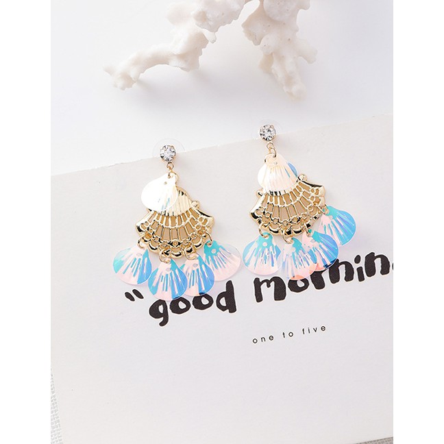 LRC Anting Tusuk Fashion Shell Tassel Sequined Metal Earrings F48447