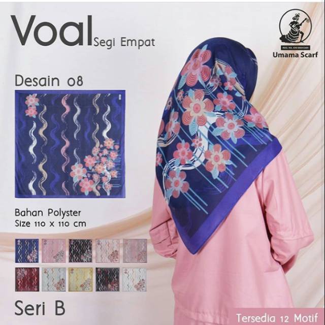 GROSIR JILBAB VOAL by UMAMA (motif 7-12)/hijab segiempat/polyster