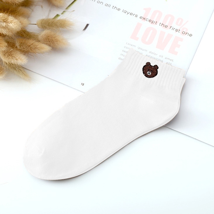 FYGALERY D070 Kaos Kaki Ankle Dewasa Kaus Kaki Motif Bear Karakter Beruang Korea Unisex Murah-Putih