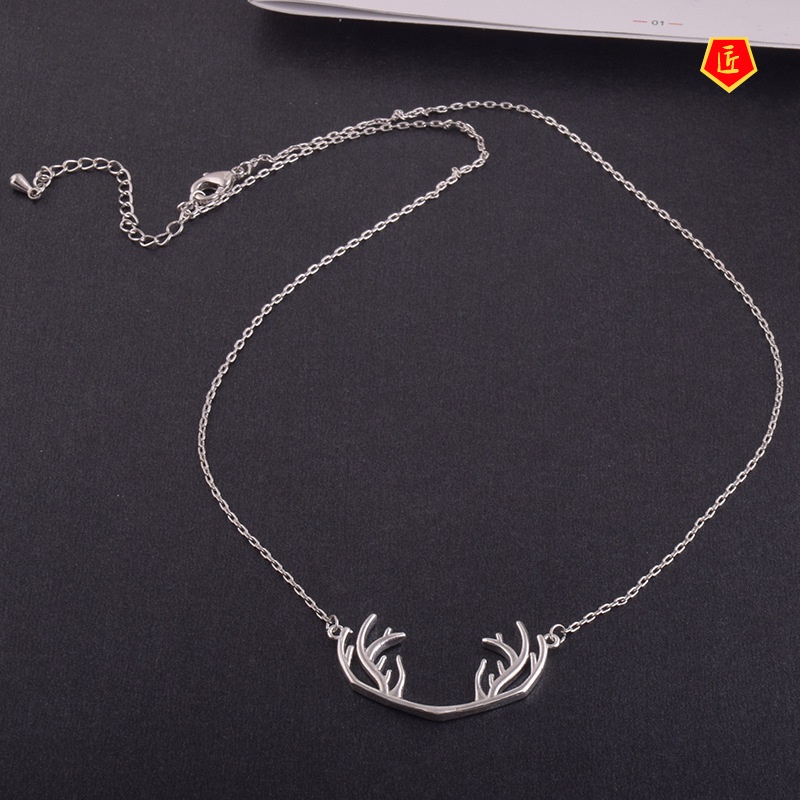 [Ready Stock]Silver Antlers Necklace for Women Special-Interest Design Simple Fashion