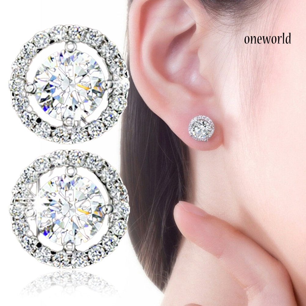 OW# Fashion Women Luxury Alloy Round Rhinestone Inlaid Stud Earrings Birthday Gift