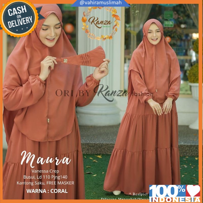 GAMIS MAURA SYARI FREE MASKER gamis syari polos original kanza fashion