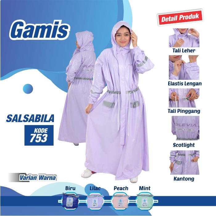 Jas Hujan Wanita Dewasa Model Gamis Muslimah Hijabers Syari - Mantel Hujan Terusan Wanita Dewasa Plevia Salsabila 753