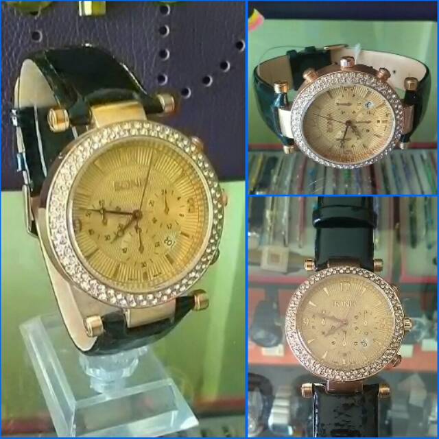 Jam tangan wanita bonia chrono tali kulit hitam