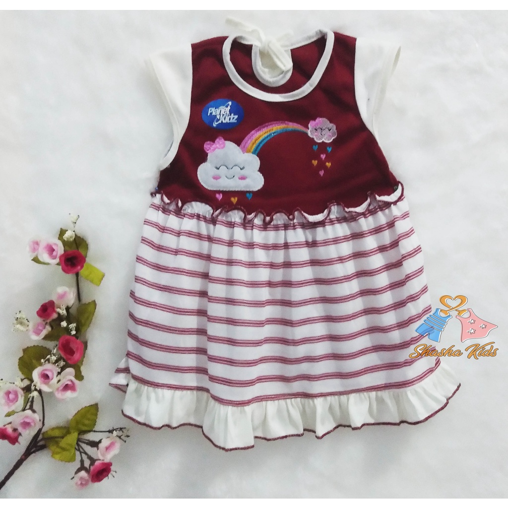 [L-010] Baju Bayi Perempuan/Dress Bayi Perempuan Planet Kids cantik motif pelangi lucu 0-6 bln