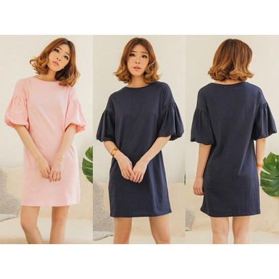 READY STOCK Dress Import Puff Sleeve Mini Pesta Baju Korea Pink Blue Yellow Wanita Murah