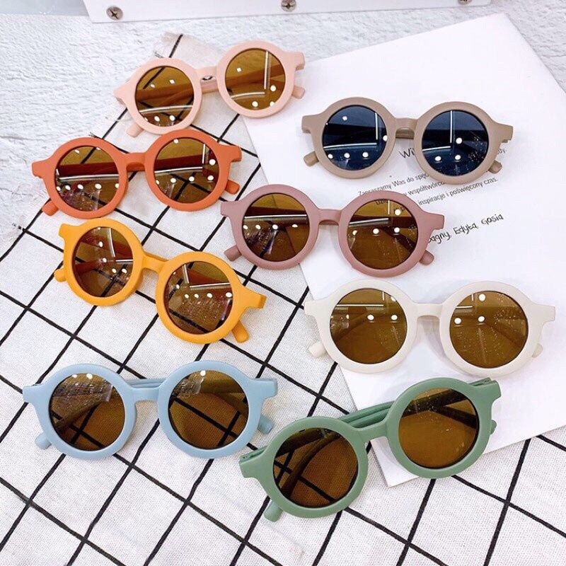 Retro Sunnies Glasses Kacamata Bayi UV Protection Kacamata Bulat Anak Earth Tone Series