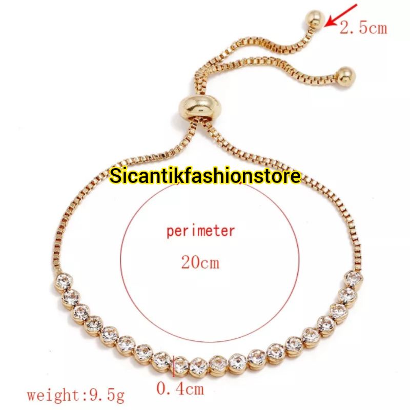 Gelang Serut Titanium Full Permata Fashion Wanita Terbaru Terlaris Anti Karat Selamanya Gelang Serut Wanita Full Permata Gelang Serut Wanita Korea K5 Gold