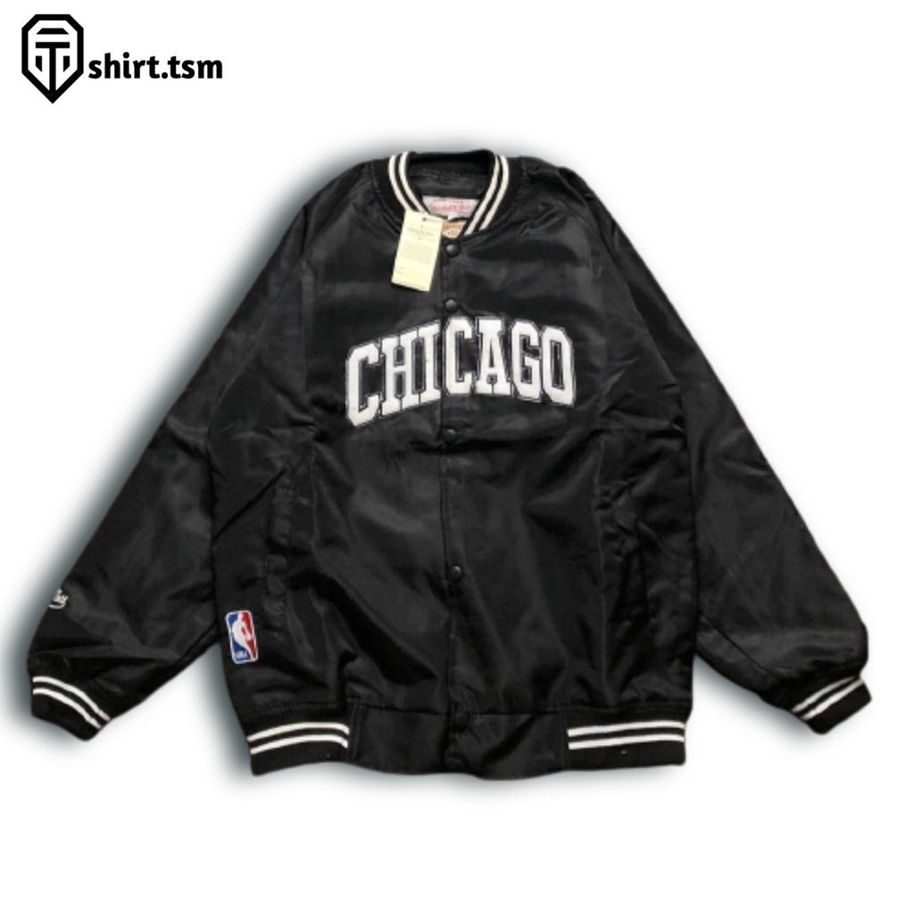 Jaket Varsity NBA Black Chicago New Original Full Bordir