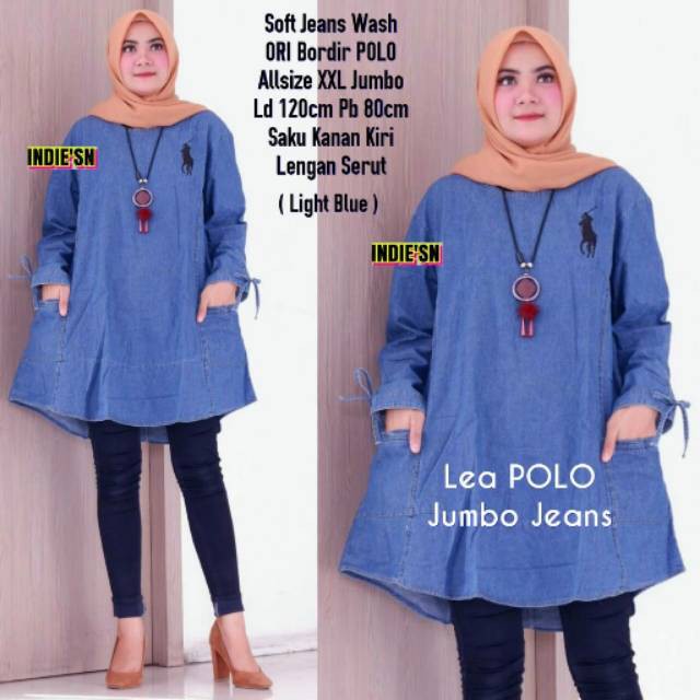 Lea polo tunik jeans jumbo LD 120 murah