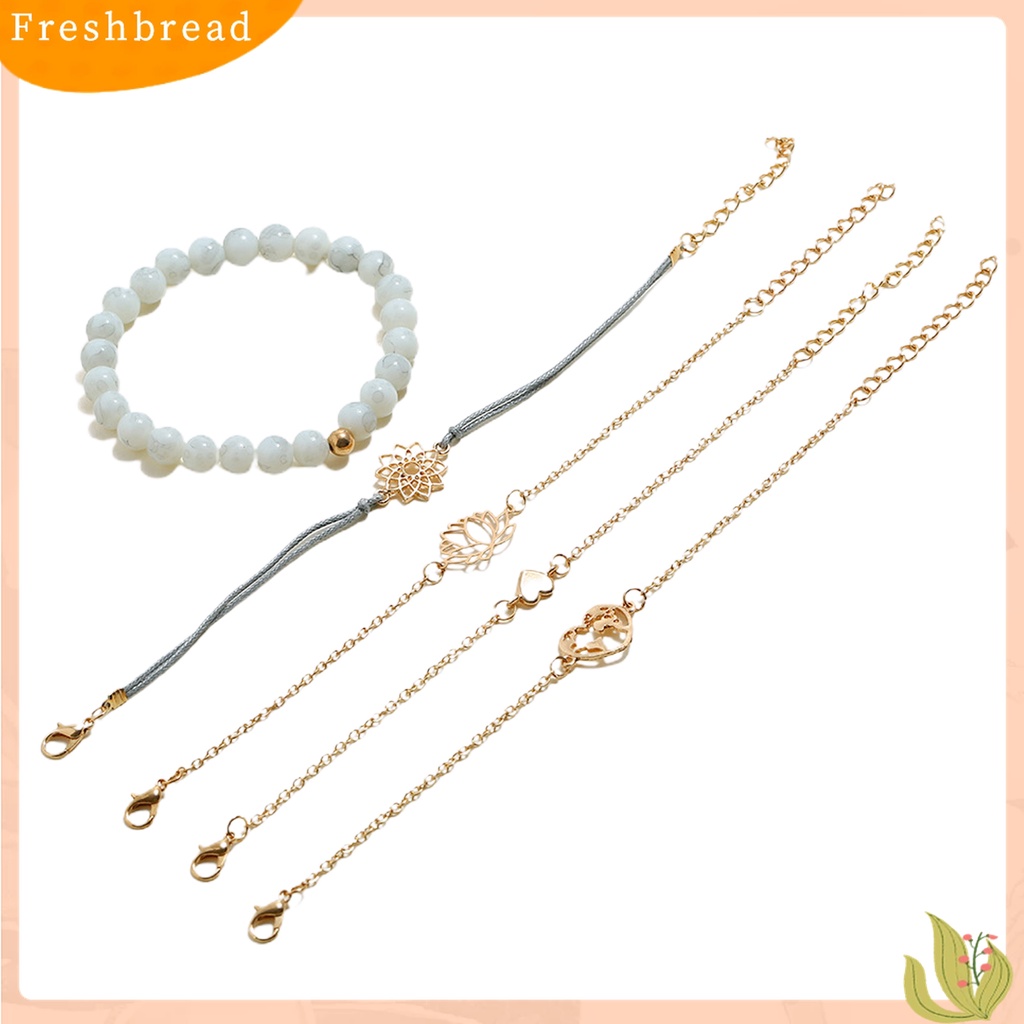 |Frebre Frebre| 5pcs Gelang Tangan Wanita Desain Bunga Teratai Hollow Adjustable Untuk Pesta