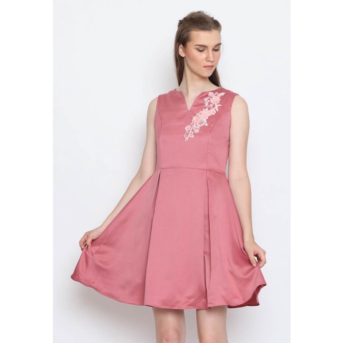 Voerin Pink Embellish Dress Wanita - Dress Pesta - Dress Pink