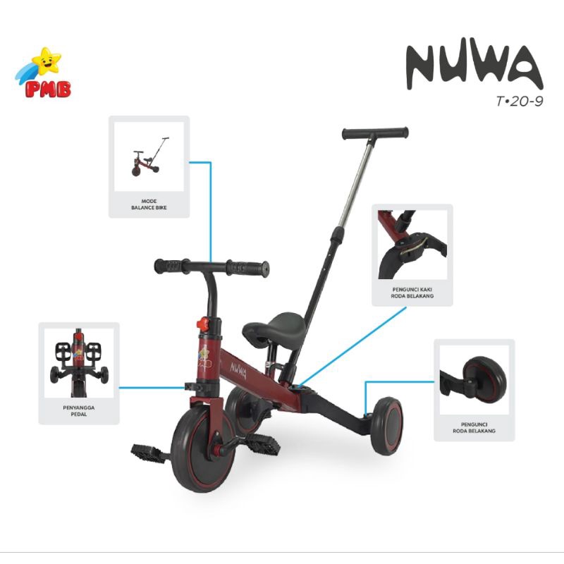 Sepeda Push Bike Anak Roda 3 in 1 PMB IORA T20-9