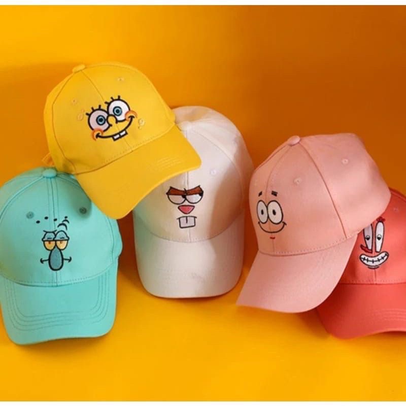 TOPI BASEBALL ANAK KARAKTER SPONGEBOB / SQUIDWARD / PATRICK / TUAN CRAB / SANDY USIA 2-10 TAHUN LAKI PEREMPUAN