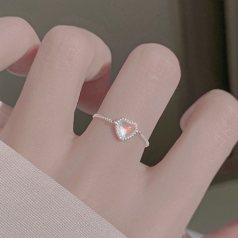Cincin Rantai Adjustable Bentuk Hati Warna-Warni Gradasi Untuk Wanita