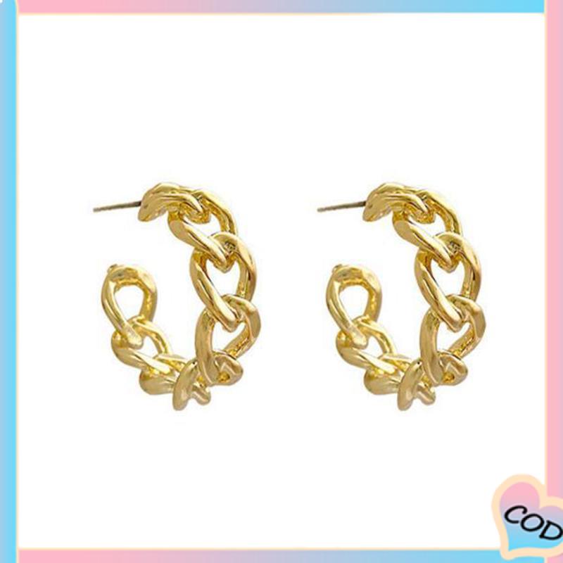 COD❤️ Anting-Anting Retro Fashion Logam Berongga Rantai Stud Earrings Premium Sense Earring-A.one