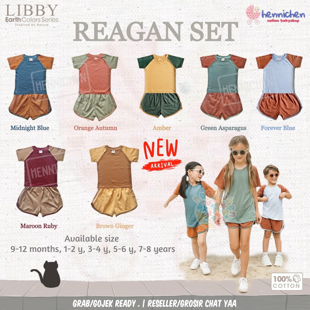 LIBBY REAGAN SET EARTH COLOR SERIES SETELAN BAJU PENDEK CELANA PENDEK ANAK SETELAN BAJU ANAK 9 BULAN - 8 TAHUN