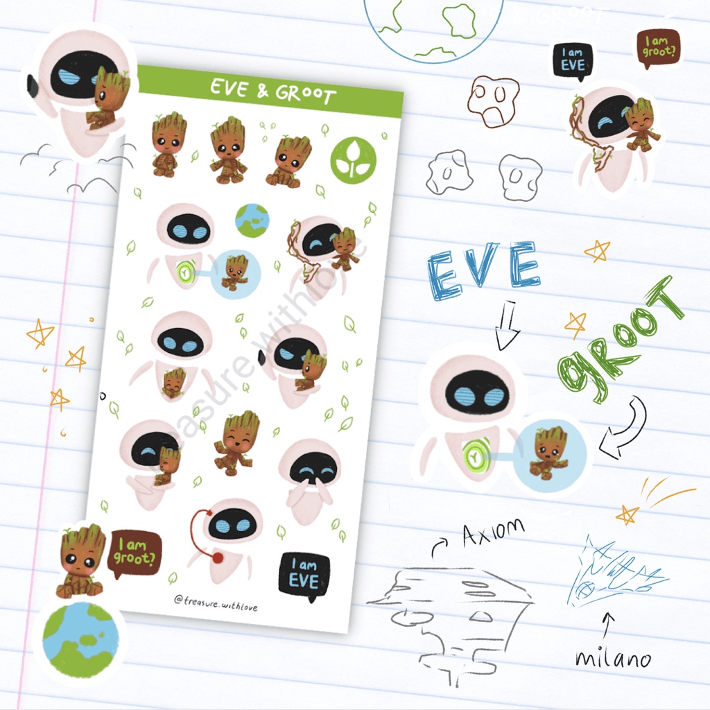 

MINI STIKER EVE & GROOT (waterproof, kiss cut, doff)