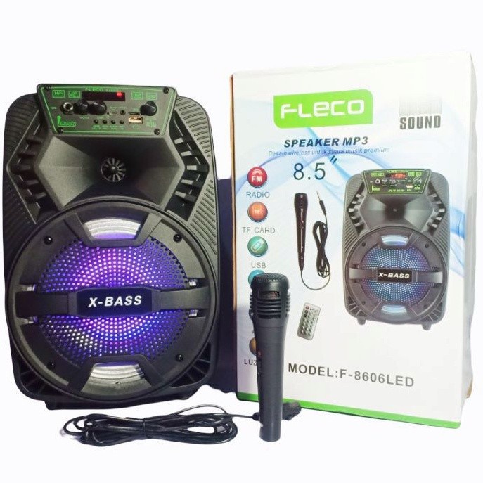 COD SPEAKER BLUETOOTH FLECO F-8606 LED 8'5 INCH PLUS MIC / SPEAKER KARAOKE / SALON AKTIF F-8606
