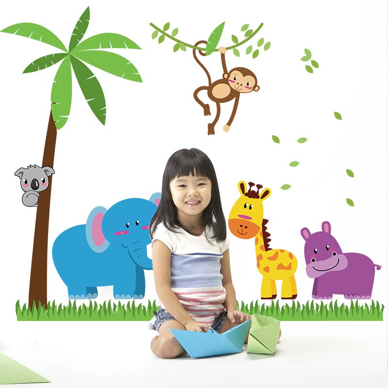 RELIZA WALL STICKER ANIMAL KIDS /ANAK HEWAN GAJAH JERAPAH MONKEY STIKER DINDING SK9039