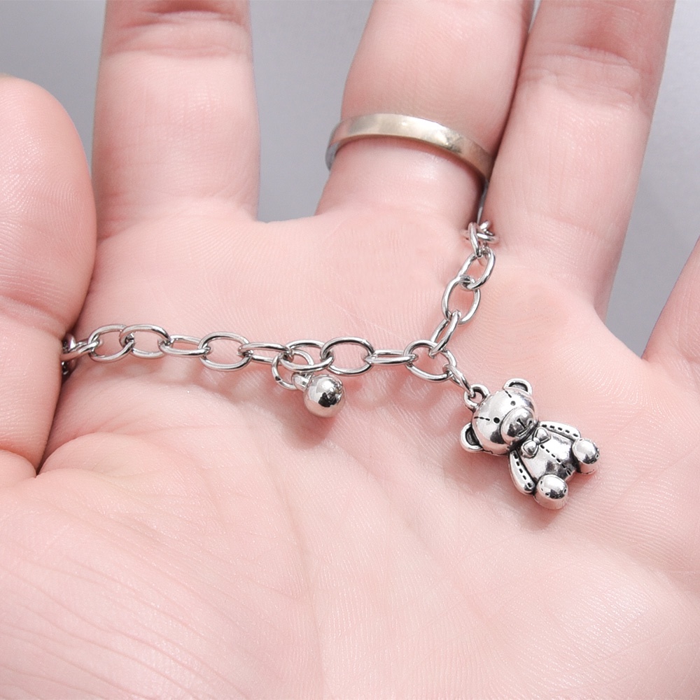 Gelang Tangan Alloy Silver Wanita Desain Beruang Simple Adjustable Kualitas Tinggi