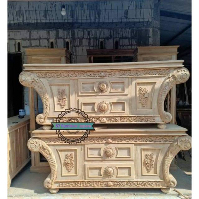 Bufet pembatas ruangan besar jati - Meja Tv panjang 2 meter ukir Jepara - lemari pendek hias mentah