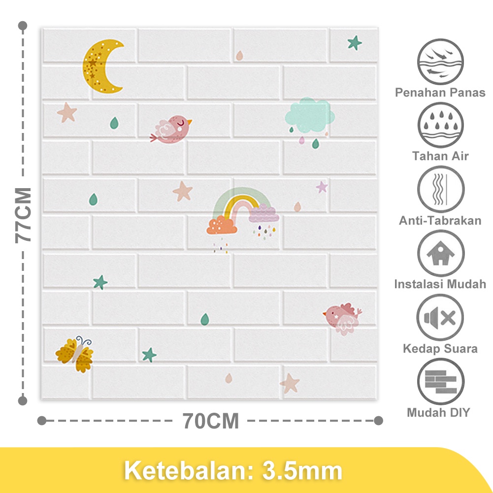 Wallpaper Dinding Foam 3D Dekor Kamar Motif Batu Bata Wallpaper High Quality-Rainbow(3.5mm)