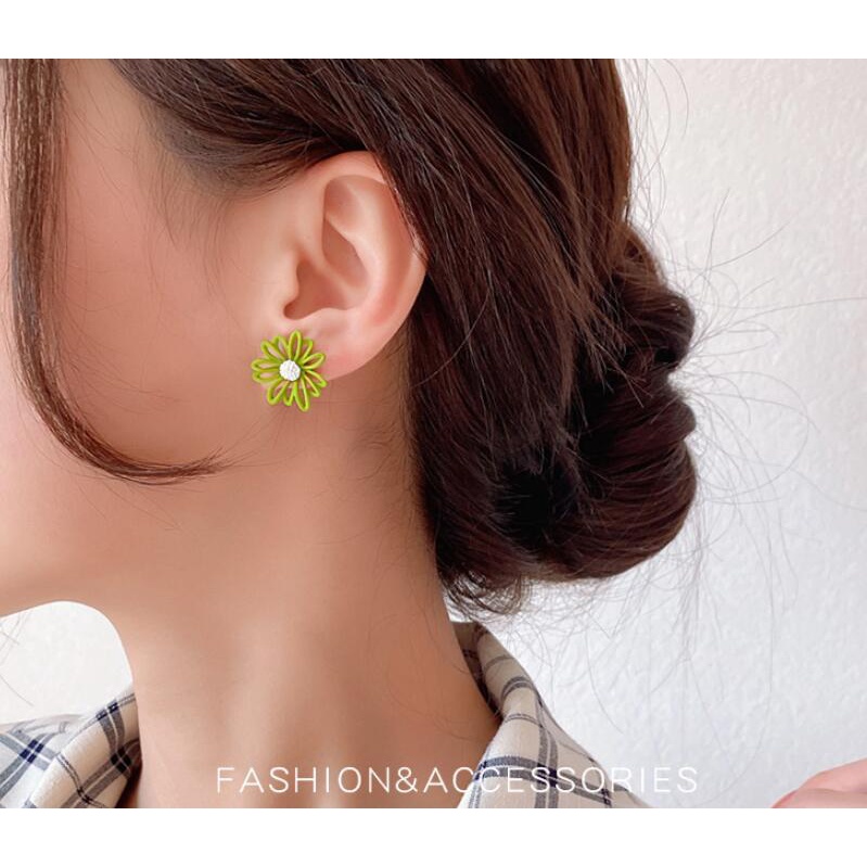 925 jarum perak little Daisy stud anting-anting perempuan hollow bunga anting-anting BUNGA anting-an