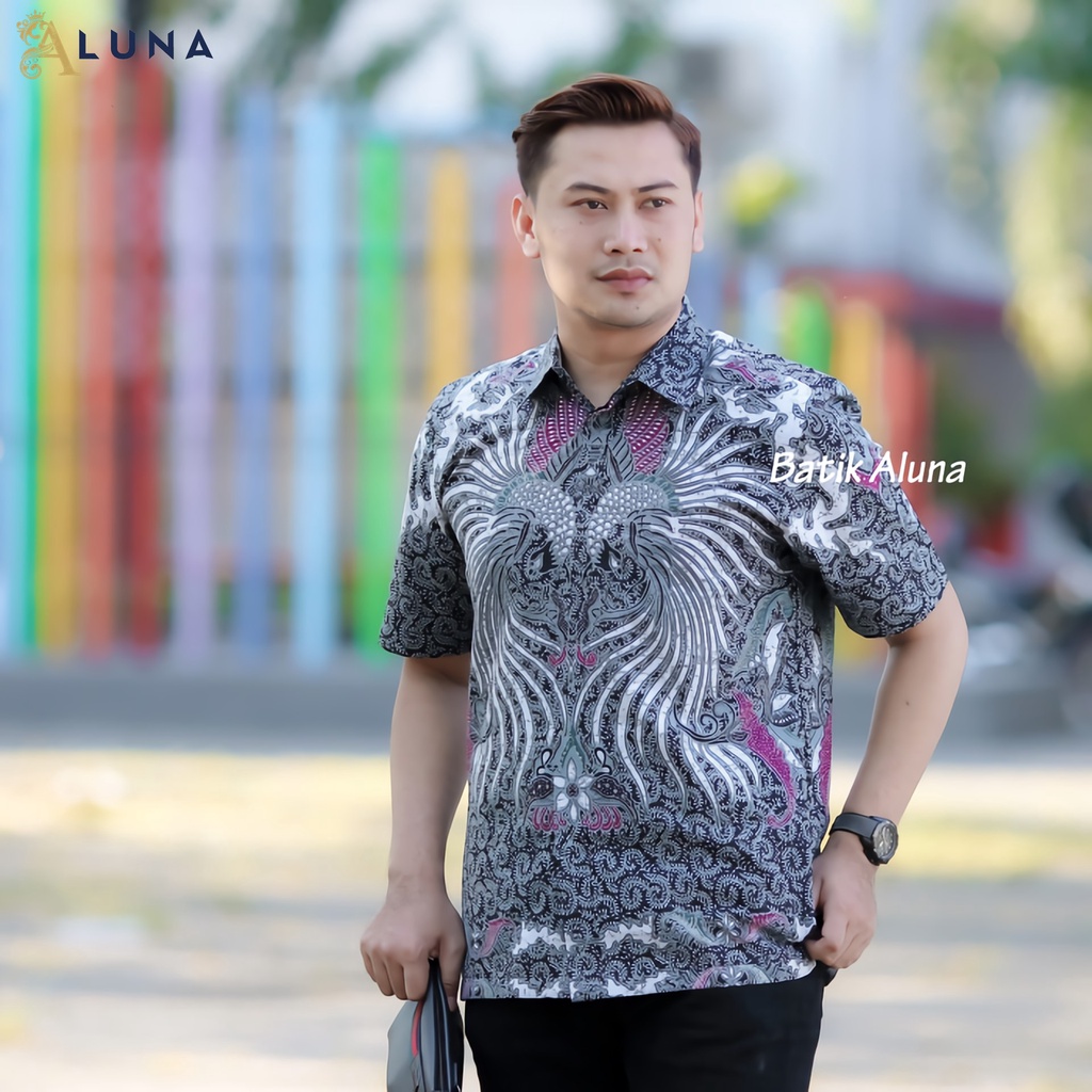 BATIK PRIA PREMIUM LENGAN PENDEK REGULAR FIT BATIK COWOK MODERN ORIGINAL PRODUKSI BATIK ALUNA PD 001