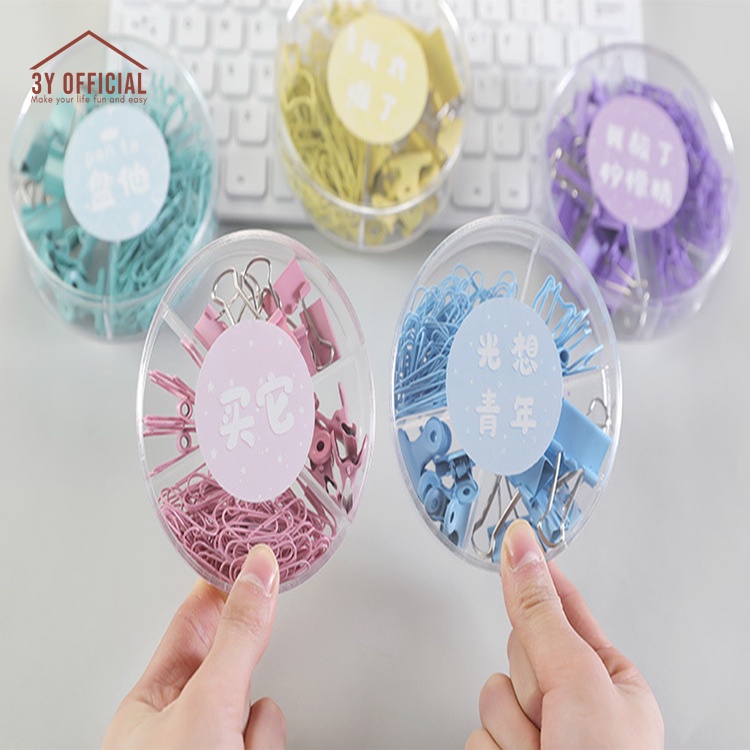 

3Y Set Binder Clip Paper Clip Push Pin Warna Pastel