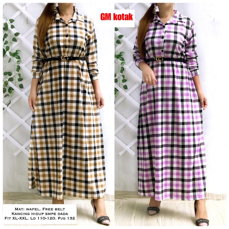 DRESS PANJANG BUSUI FRIENDLY GAMIS MOTIF KOTAK
