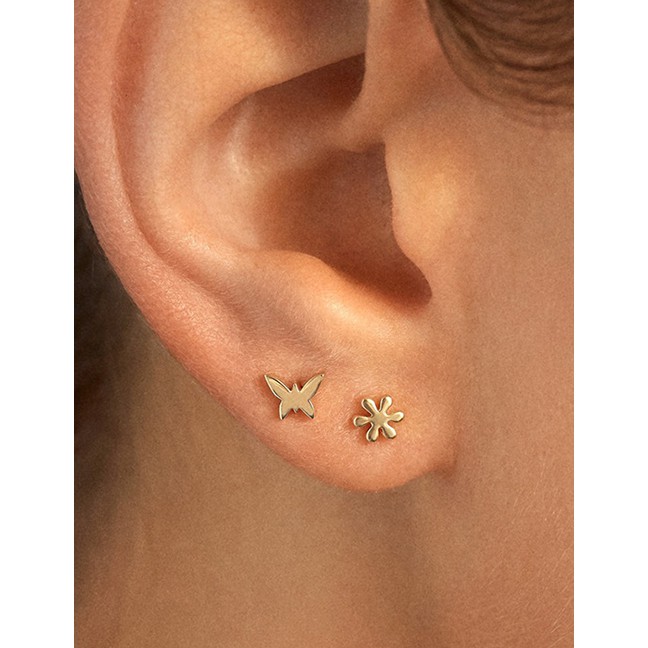 LRC Anting Tusuk Fashion Gold Color Alloy Butterfly Flower Asymmetrical P82158